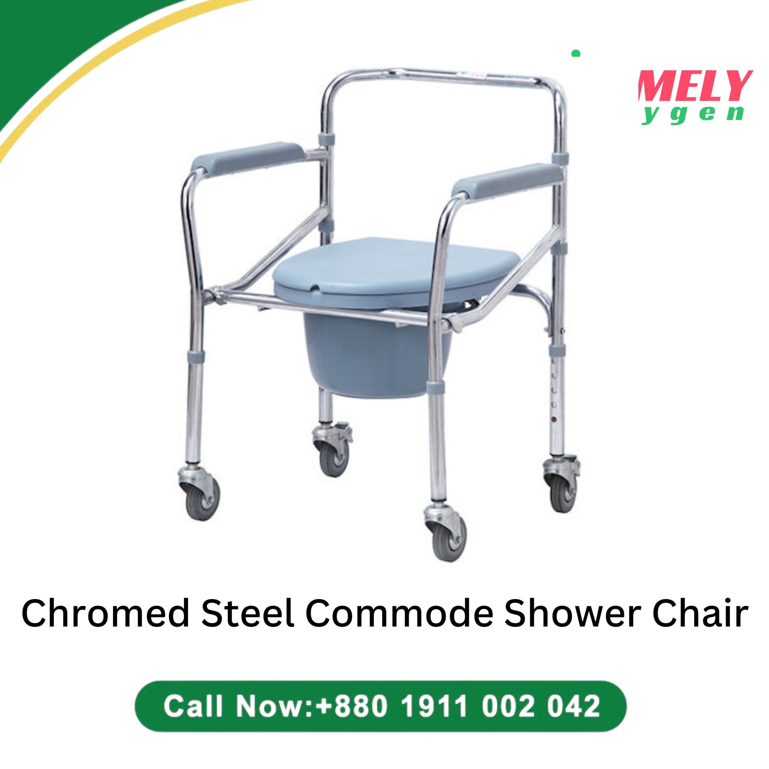 Chromed-Steel Commode Shower Chair